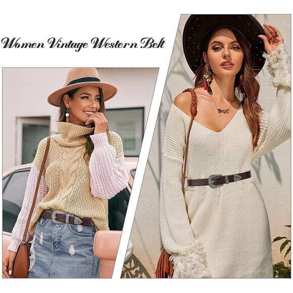 5664 2 Pack Western Cowboy Style Belts For Women Female Girl Ladies main image 5